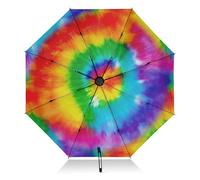 GAIREG Ombrello da viaggio antivento pieghevole per pioggia, ombrelli per zaini/borse, pioggia, vento e sole, arcobaleno tie dye colorato