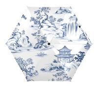 GAIREG Ombrello da viaggio antivento, pieghevole, per zaini/borse, sole, paesaggio cinese, blu e bianco