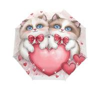 GAIREG Ombrello da viaggio compatto con scritta "Cute Cats Love Valentine", con apertura automatica e chiusura, dimensioni compatte per zaini/borse, taglia unica