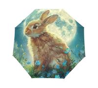 GAIREG Ombrello floreale blu coniglio marrone, ombrello automatico leggero per le donne, ombrelli per pioggia taglia unica