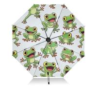 GAIREG Ombrello pieghevole automatico a forma di rane, ombrello da viaggio compatto e antivento, per sole e pioggia, con design a secco inverso