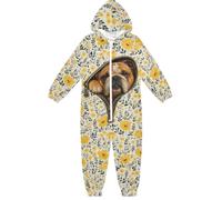 GAIREG Pigiama con zip con cappuccio personalizzato | Pigiama per bambini tutto in uno per le notti fredde: polsini senza piedi, tasche laterali
