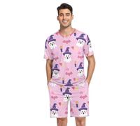 GAIREG Pigiama da uomo a maniche corte con fantasmi dei cartoni animati, 2 pezzi, con tasche, scollo a V, 2 pezzi, abbigliamento da notte estivo con tasche