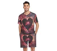 GAIREG Pigiama da uomo a maniche corte con scollo a V, 2 pezzi, con tasche, taglie S-XXL, Eclissi celeste a forma di cuore, L