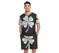 GAIREG Pigiama da uomo a maniche corte con scollo a V, 2 pezzi, con tasche, taglie S-XXL, Trifoglio d'argento su Scuro, M