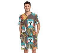 GAIREG Pigiama da uomo con simpatico cartone animato a maniche corte estivo S-XXL, Modello Floreale Uccello, L