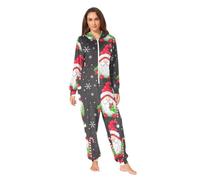 GAIREG Pigiama intero natalizio con gnomo e fiocco di neve, nero | Pigiama intero per serate fredde, design tutina con cappuccio, cerniera liscia, comfort senza piedi