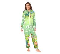 GAIREG Pigiama intero per adulti, con scritta "Happy Easter", in morbido velluto di cristallo, per uomo e donna, Buona Pasqua, XL