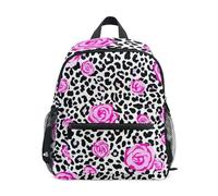 GAIREG Pink Roses Black White Leopard Print Toddler Boy Zaino con targhetta per nome, Zaini per bambini,