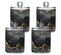 GAIREG Qtips - Confezione da 4 contenitori per tamponi di cotone, colore nero e oro, motivo marmo, barattoli da bagno