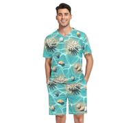 GAIREG Set pigiama da uomo a maniche corte con scene di spiaggia subacquea sabbia set da notte in 2 pezzi con tasche Loungewear set pigiama