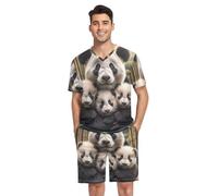 GAIREG Set pigiama estivo da uomo, composto da maglietta e pantaloncini, taglie S-XXL, Carino Piccolo Panda e Madre, XX-Large