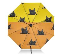 GAIREG Simpatico ombrello pieghevole con gatto nero, giallo e arancione, ombrello compatto con apertura automatica per pioggia e sole, ombrello da viaggio antivento con chiusura inversa