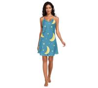 GAIREG Simpatico vestito sottoveste in raso con luna e stelle, abito da notte senza maniche per donna