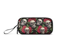 GAIREG Skulls Roses - Custodia per pennarelli, leggera, colore: nero | Astuccio con solide tasche interne, struttura rettangolare, contiene 30-75 penne sottili per la scuola