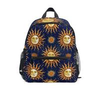 GAIREG Sun Moon Shaped Faces Dark Blue Toddler Boy Zaino con targhetta per nome, zaini per bambini piccoli zaini da viaggio Bookbag, Volti a forma di sole e luna blu scuro, 6-8 Years, Zaini Carino