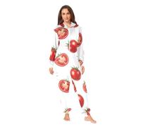 GAIREG Tomatoes - Pigiama intero bianco, con zip frontale | Tutina per adulti, taglio casual, unisex, cerniera liscia, per scambio regalo