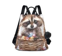 GAIREG Wolves - Zaino da donna con motivo nuvole con chiusura lampo antifurto sul retro, Bel procione in un cesto