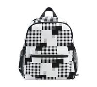GAIREG Zaino a quadri di bufalo bianco nero per bambine e ragazzi, mini borsa da viaggio con etichetta per il nome zaini per la scuola per bambini, Nero Bianco Buffalo Plaid, 3-5 Years, Zaini Carino