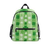 GAIREG Zaino a righe verdi con trifogli per bambini, ragazze, ragazzi, bambini, con targhetta per nome, mini borsa da viaggio, Quadrifogli a righe verdi, 3-5 Years, Zaini Carino