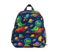 GAIREG Zaino blu con dinosauri e razzi dei cartoni animati, per bambini, per la scuola, per bambini da 3 a 8 anni, con targhetta per il nome, Dinosauri dei cartoni animati Razzi Blu, Medium, Zaini