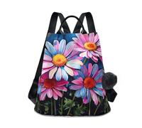 GAIREG Zaino colorato con motivo margherita su sfondo scuro da donna borsa da viaggio antifurto con tasca con cerniera e pompon, Margherita colorata sul nero