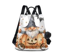 GAIREG Zaino con luce colorata su cervo, zaino da donna, zaino antifurto alla moda, borsa da viaggio ed escursionismo, Simpatico nano di Halloween in una carrozza di zucca