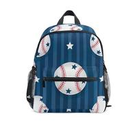 GAIREG Zaino da baseball bianco a righe blu con targhetta per nome, zaino da viaggio per bambini, Palline da baseball bianche a righe blu, 3-5 Years, Zaini Carino