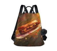 GAIREG Zaino da donna alla moda a righe leopardo rosa con tasca posteriore con cerniera, Hot Dog Skateboard