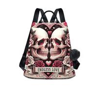 GAIREG Zaino da donna alla moda con conchiglie sulla spiaggia estiva con tasca posteriore con cerniera, Skull Valentine Endless Love
