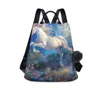 GAIREG Zaino da donna alla moda, senza cuciture, con tasca posteriore con cerniera, Unicorno magico che salta nel campo