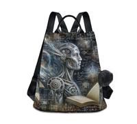 GAIREG Zaino da donna, borsa da viaggio antifurto a forma di animale, zaino alla moda con pompon per escursionismo, Modello robot di intelligenza artificiale