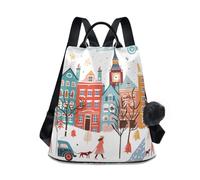 GAIREG Zaino da donna, borsa da viaggio antifurto a forma di animale, zaino alla moda con pompon per escursionismo, Paesaggio urbano invernale di Londra