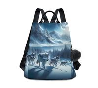 GAIREG Zaino da donna carino borsa antifurto posteriore con cerniera design valigia, Lupo sotto la luna invernale