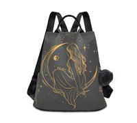 GAIREG Zaino da donna con motivo gatto carino e cuore verde, design antifurto, per viaggi, escursionismo, campeggio, Donna seduta sulla luna-3