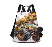 GAIREG Zaino da donna con scheletri danzanti Halloween viola borsa da viaggio antifurto alla moda con pompon, Camion di guida dinosauro giallo