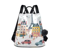 GAIREG Zaino da donna con teschio e ali su sfondo nero con pompon, Paesaggio urbano invernale di Parigi