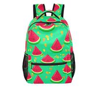 GAIREG Zaino grigio con gatto carino con tasche multiple e cinghie regolabili, Simpatico verde anguria, Small, Zaino casual per la scuola