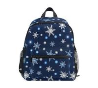 GAIREG Zaino per bambine e ragazzi, con fiocco di neve, mini borsa da viaggio con targhetta per il nome, colore: bianco e blu, Fiocco di neve bianco, 6-8 anni