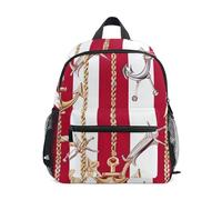GAIREG Zaino per bambini con catena dorata, a righe rosse e bianche, con targhetta per nome, borsa per libri da viaggio, Catena Dorata Rosso Bianco Striscia, 3-5 Years, Zaini Carino