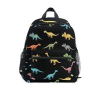 GAIREG Zaino per bambini con dinosauri colorati, colore nero, per ragazzi, ragazze, bambini, con targhetta per nome, borsa per libri da viaggio, 3-8 anni, Dinosauri Colorati Nero 1, Small, Zaini