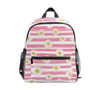 GAIREG Zaino per bambini con margherite bianche e rosa a righe bianche con targhetta per nome, zaini scolastici per bambini, Margherite Bianche Rosa Striscia Bianca, 3-5 Years