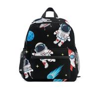 GAIREG Zaino per bambini per ragazze e ragazzi, astronauta spaziale, razzi, zaino da viaggio nero con targhetta per il nome, borsa per la scuola per bambini, Space Astronaut Rockets Nero, 3-5 Years