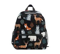 GAIREG Zaino per bambini per ragazze e ragazzi, simpatici animali volpi, lupi e orsi, nero, piccolo zaino da viaggio con targhetta per nome, Carino Animali Volpe Lupo Orso, 3-5 Years, Zaini Carino