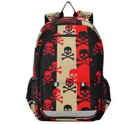 GAIREG Zaino per la scuola a righe con teschi e ossa incrociate | Zaino per bambini, capacità 17L, design con patta magnetica, due tasche laterali in rete e schienale imbottito