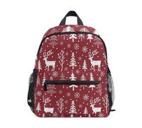 GAIREG Zaino rosso con cervo bianco e pini, per bambini, per la scuola, con targhetta per il nome, mini, 3-8 anni, Pino Cervo Bianco Rosso, Small, Zaini Carino