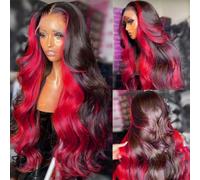 GAIWAC 99J Borgogna Ombre 13x6 Parrucche frontali in pizzo per capelli umani Onda del corpo Parrucca colorata bordeaux rossa capelli umani 13x6 HD parrucche frontali in pizzo capelli umani densità 200