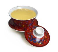 Gaiwan - Set di piattino per labbra con coperchio Dargon Sancai, motivo: tazza da tè Gongfu (rosso)