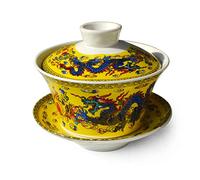 Gaiwan Teacup - Set di tazze da tè cinese Dargon Sancai da 200 ml, con piattino e piattino, per tè Gongfu, colore: giallo