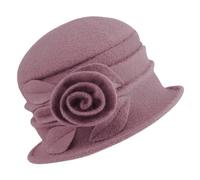 Gajaous Berretto da donna francese a cloche, cappello a secchiello, vintage, floreale, in lana, stile classico anni '20, a rosa, Taglia unica